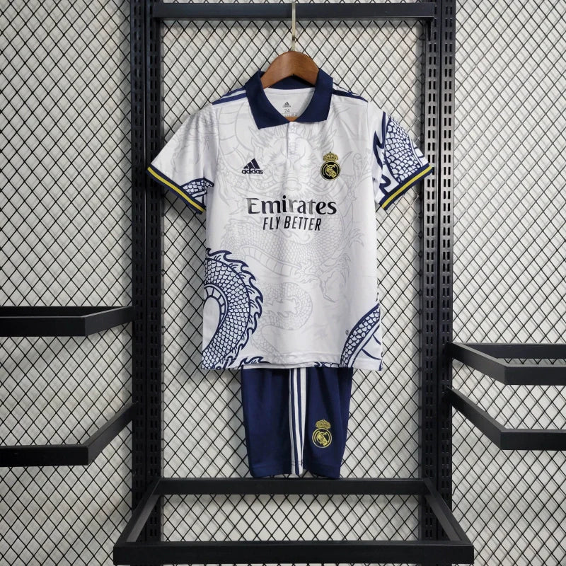 Conjunto Infantil Real Madrid Dragon Branca 2023 - Unissex