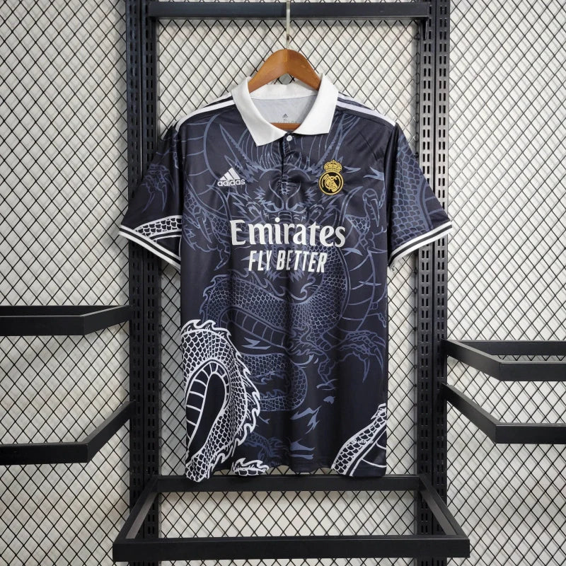Camisa Real Madrid Dragon Preta 2023 Torcedor - Masculina