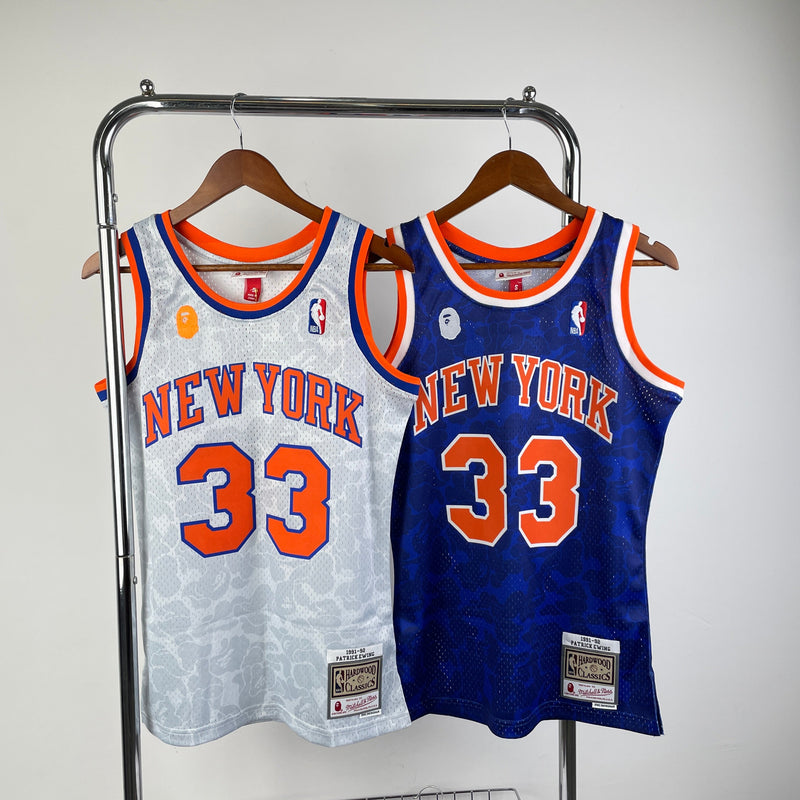 Regatas BAPE x Mitchell & Ness New York Knicks Azul e Branca ABC Basketball Swingman 1991/92 - Hardwood Classics